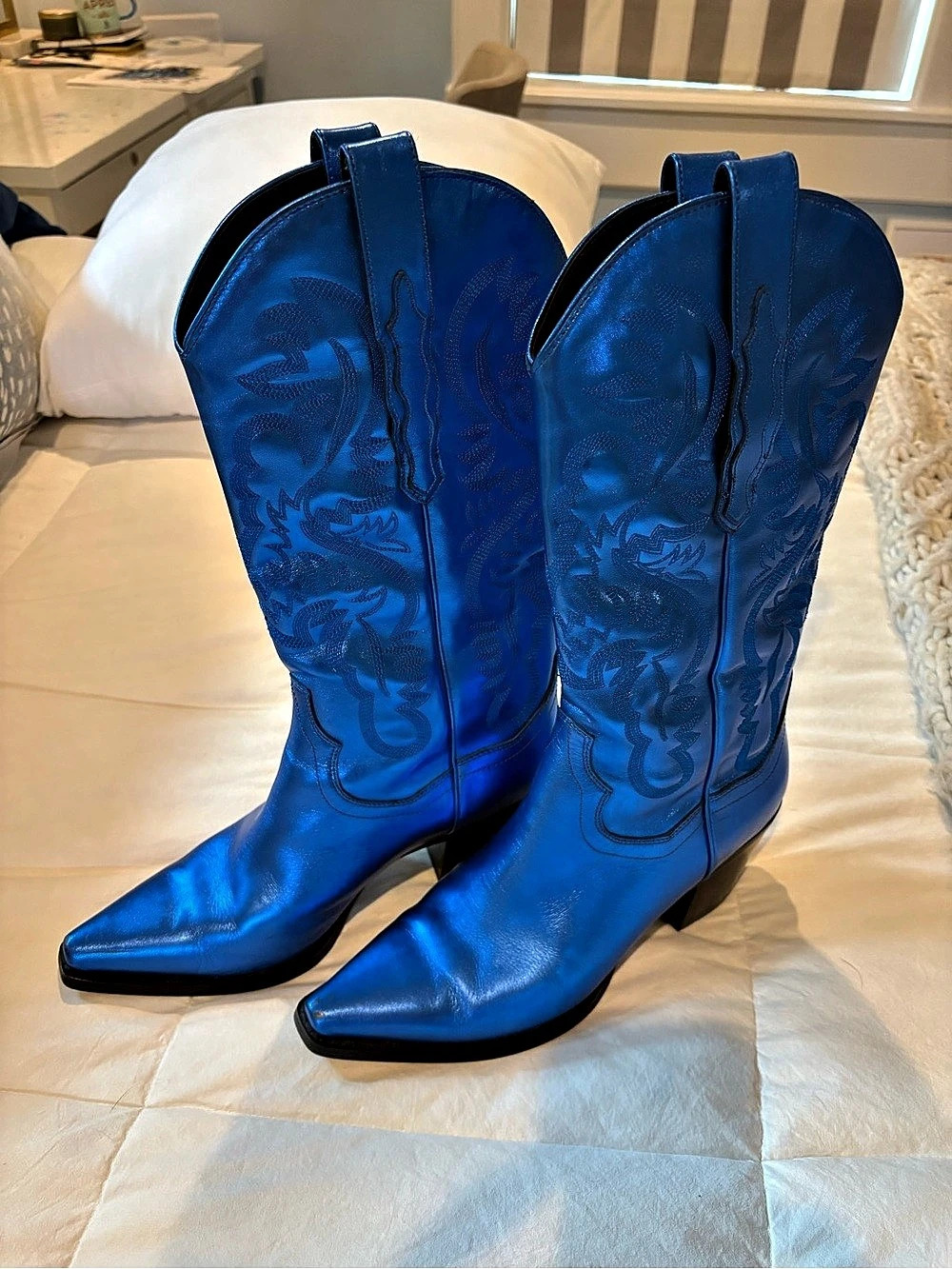 Jeffrey Campbell Blue Metallic Pointed-Toe Cowboy Boots